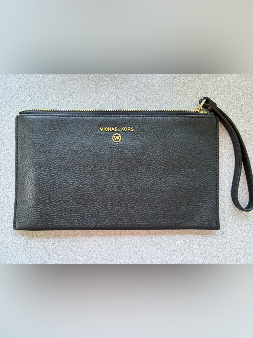 Michael Kors Black Pebbled Leather Wristlet with Gold Hardware